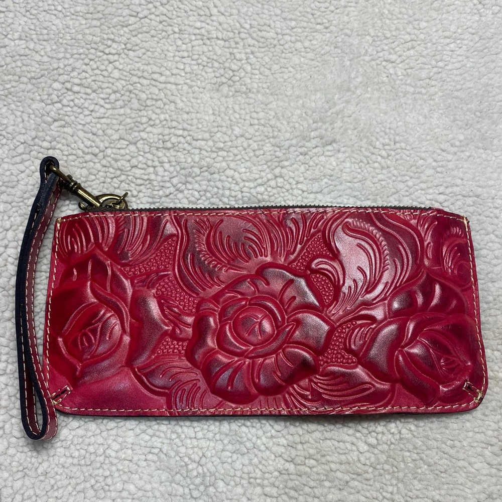 Patricia Nash Raspberry Tooled Wristlet